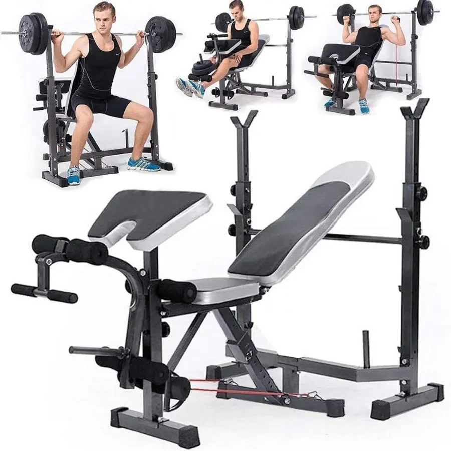 Folding power rack Olympic weight bench, Adjustable weight lift bench rack set, Fitness barbell dumbbell bench, Push back sit up bench, Full-body workout exercise – Fit Alphaa