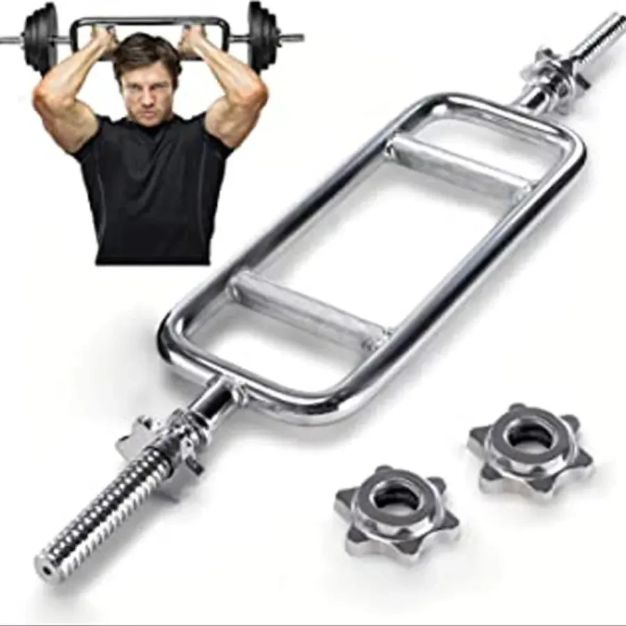 Marcy Threaded Solid Chrome Triceps Bar for Weightlifting and Bodybuilding