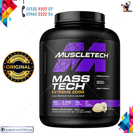MuscleTech Mass-Tech Extreme 2000 |Max-Protein for Weight Gain | Vanilla, 7 lb