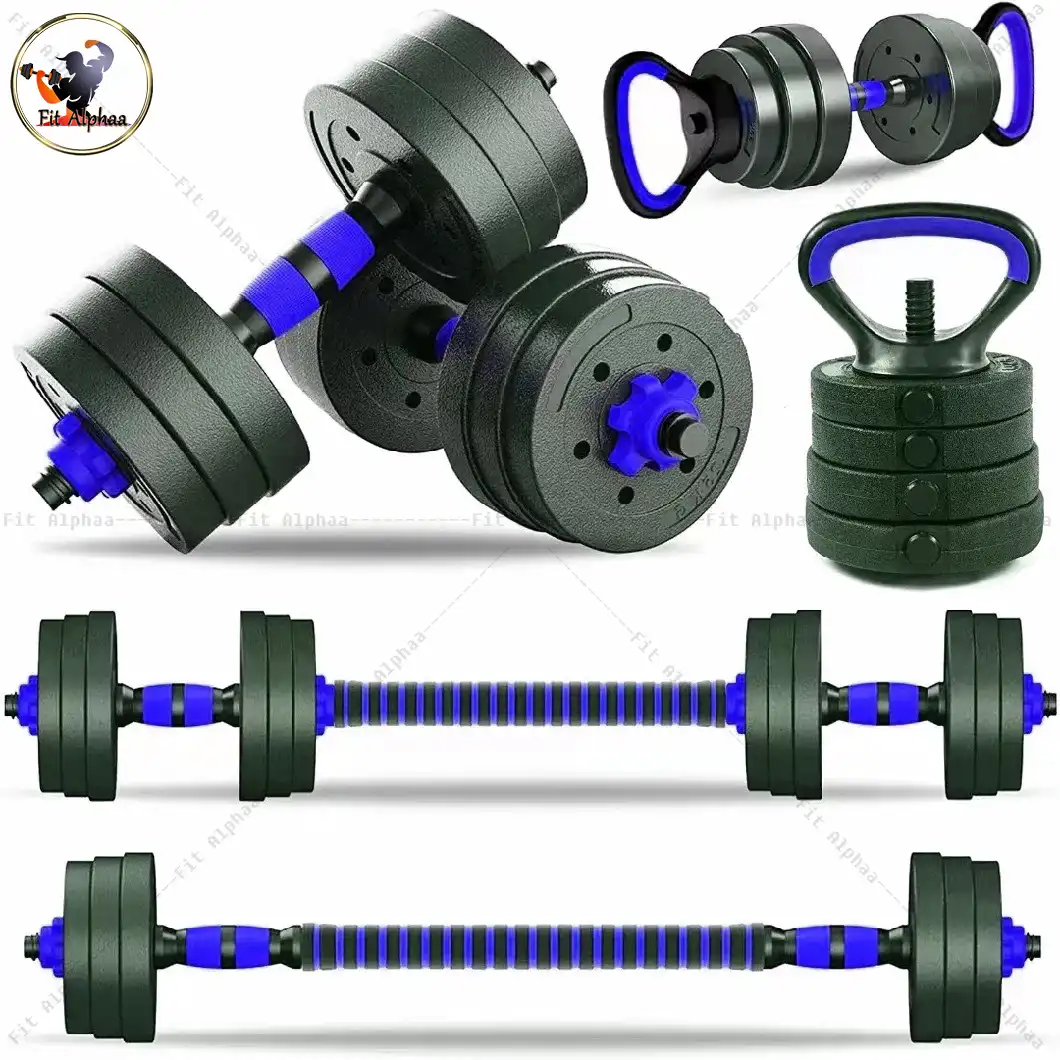 Adjustable 20 Kg Set for Dumbbell, Barbell & Kettlebell all in 1 Fitness Product. for Home Gym Full-Body Workout Strength Training Weight Loss Good for Beginners
