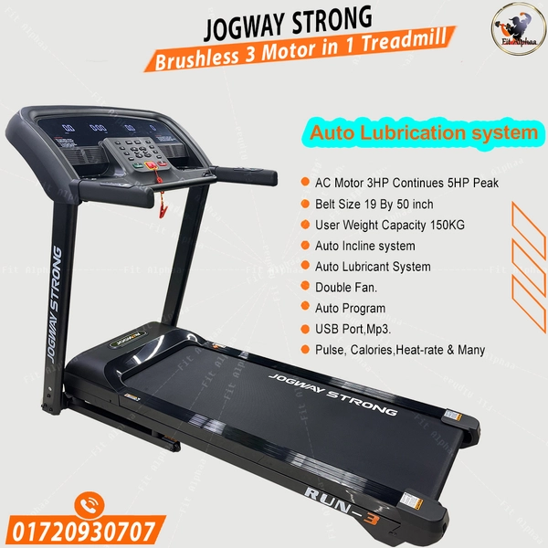 Jogway Run 3 Treadmill Running machine Brushless, Auto Lubricant System – FitAlphaa